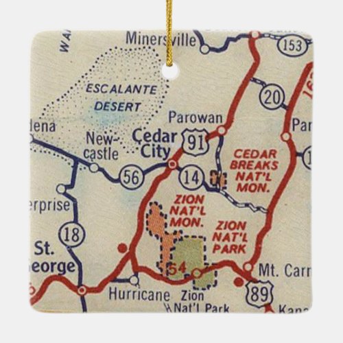 Cedar City UT Vintage Map Ceramic Ornament