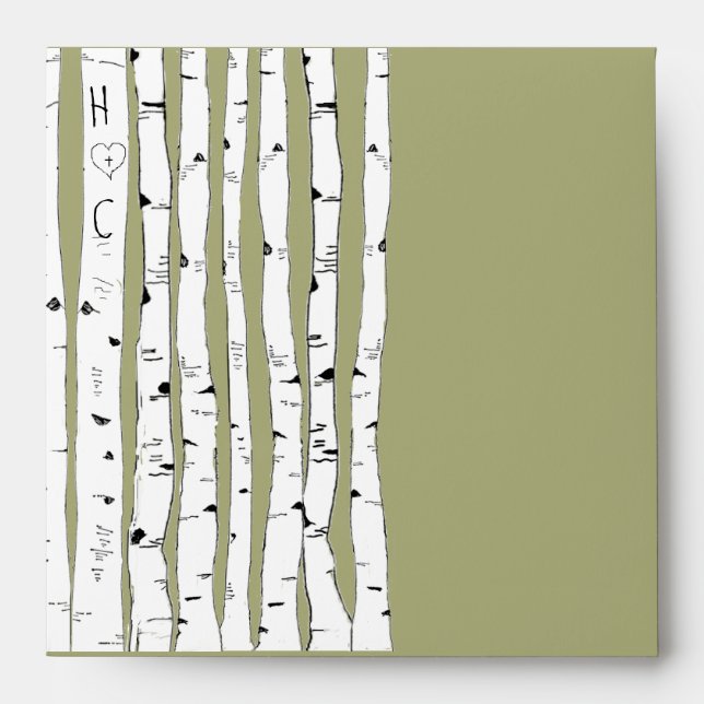 Cedar Green Birch Tree  Wedding Envelopes (Front)