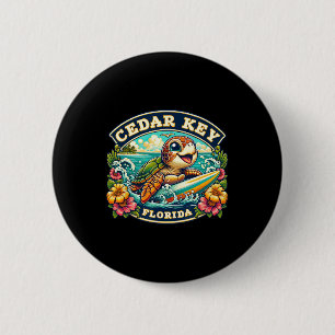 Cedar Key Florida Cute Sea Turtle Surfing Button