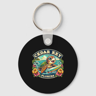 Cedar Key Florida Cute Sea Turtle Surfing Keychain