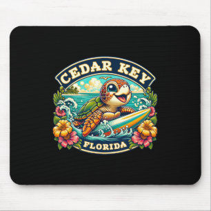 Cedar Key Florida Cute Sea Turtle Surfing  Mouse Pad