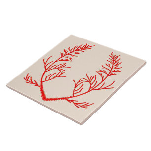 Cedar Leaves on a Beige Ceramic Tile
