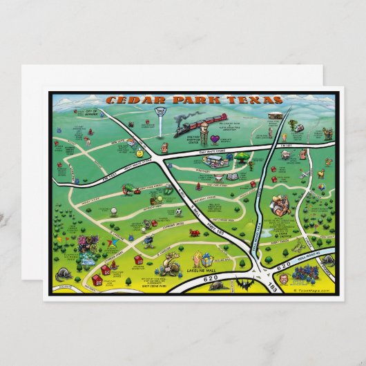 Cedar Park Texas Cartoon Map (Front/Back)
