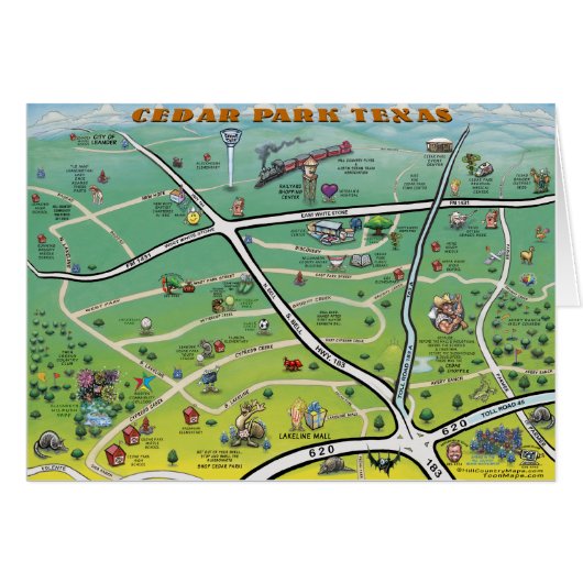 Cedar Park Texas Cartoon Map Cards (Front Horizontal)