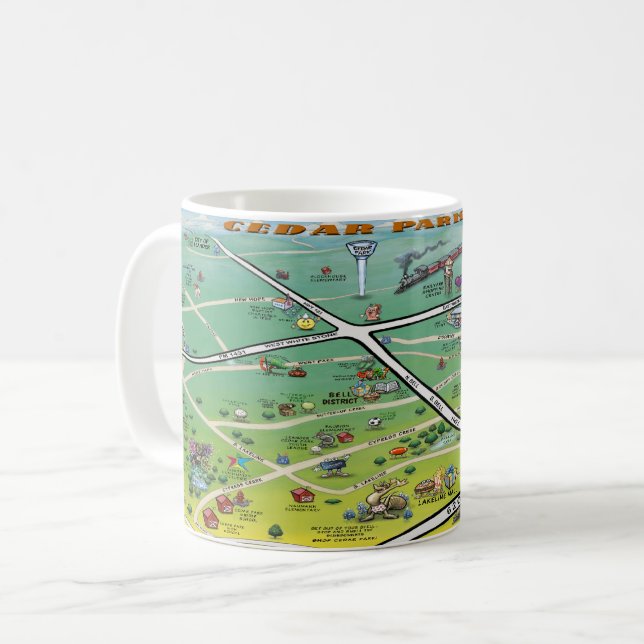Cedar Park Texas Cartoon Map Coffee Mug (Front Left)