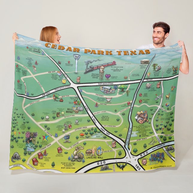 Cedar Park Texas Cartoon Map Fleece Blanket (In Situ)