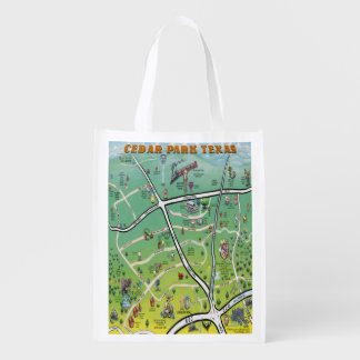 Cedar Park Texas Cartoon Map Grocery Bag