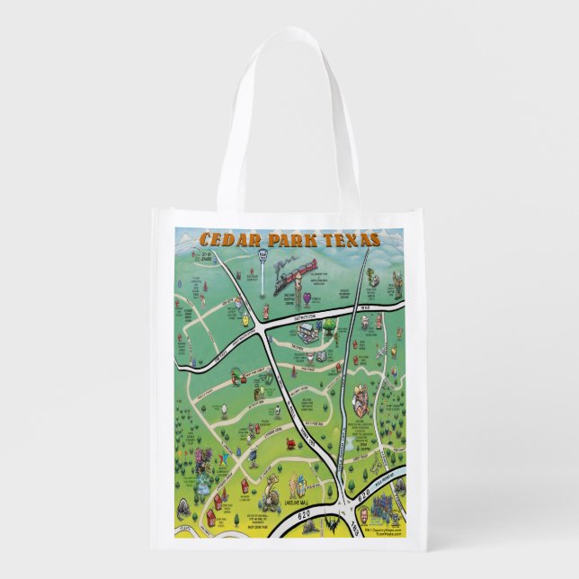Cedar Park Texas Cartoon Map Grocery Bag (Front)