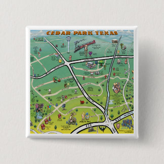 Cedar Park Texas Cartoon Map Pinback Button