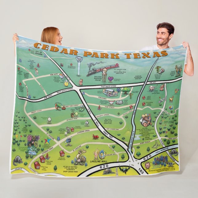 Cedar Park Texas Fun Map Fleece Blanket (In Situ)