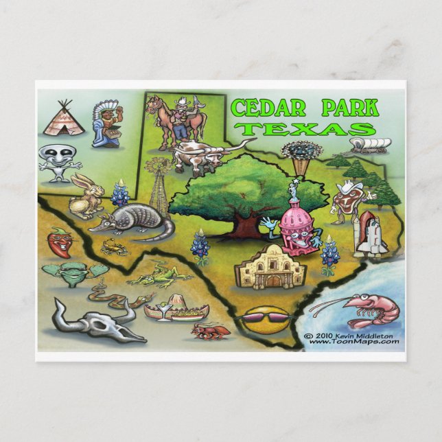 Cedar Park TEXAS Map Postcard (Front)