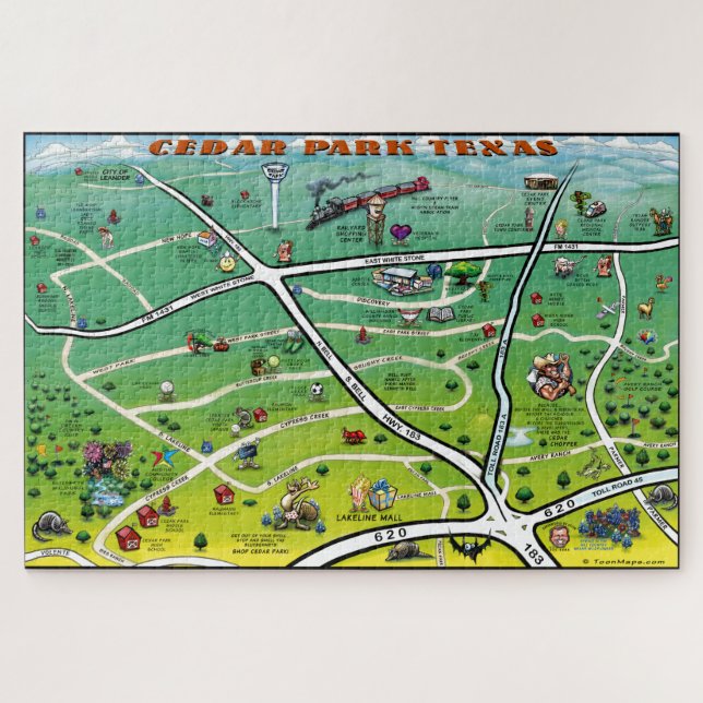 Cedar Park TX Cartoon Map Jigsaw Puzzle (Horizontal)