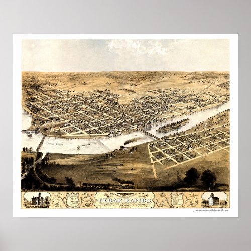 Cedar Rapids IA Panoramic Map _ 1868 Poster