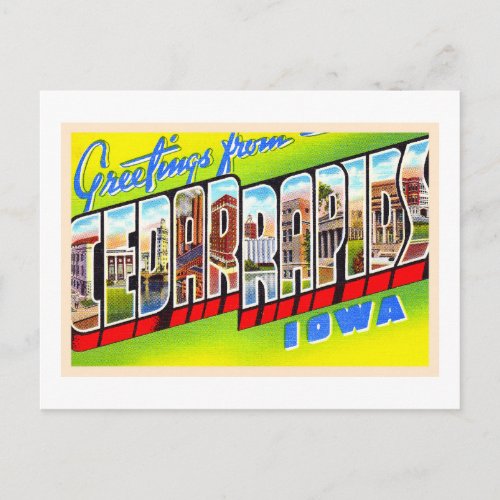 Cedar Rapids Iowa IA Vintage Large Letter Postcard