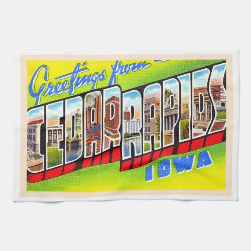Cedar Rapids Iowa IA Vintage Large Letter Postcard Kitchen Towel