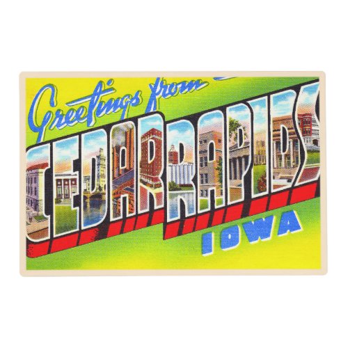 Cedar Rapids Iowa IA Vintage Large Letter Postcard Placemat