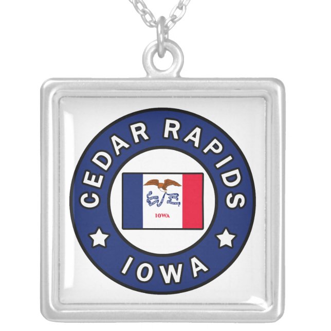 Cedar Rapids Iowa Silver Plated Necklace (Front)