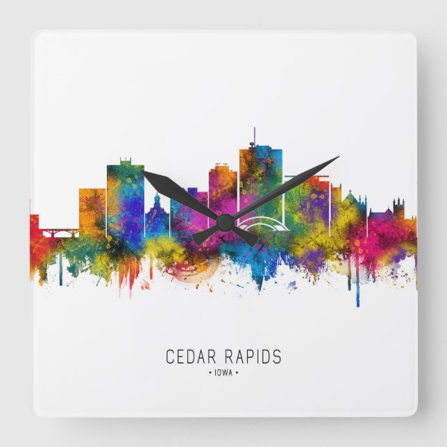 Cedar Rapids Iowa Skyline Square Wall Clock (Front)