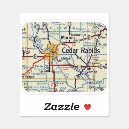 Cedar Rapids Vintage Map Sticker
