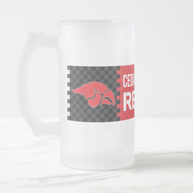 Cedar Springs Red Hawks Frosted Glass Beer Mug (Left)