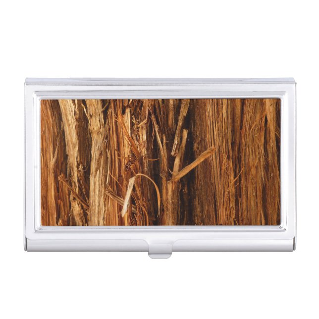 Cedar Textured Wooden Bark Look Business Card Case (Front)