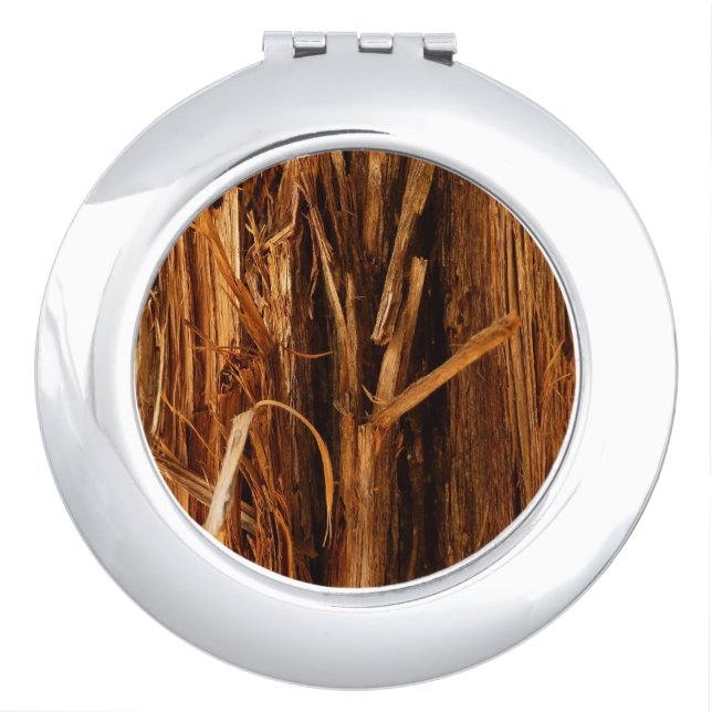 Cedar Textured Wooden Bark Look Compact Mirror (Front)