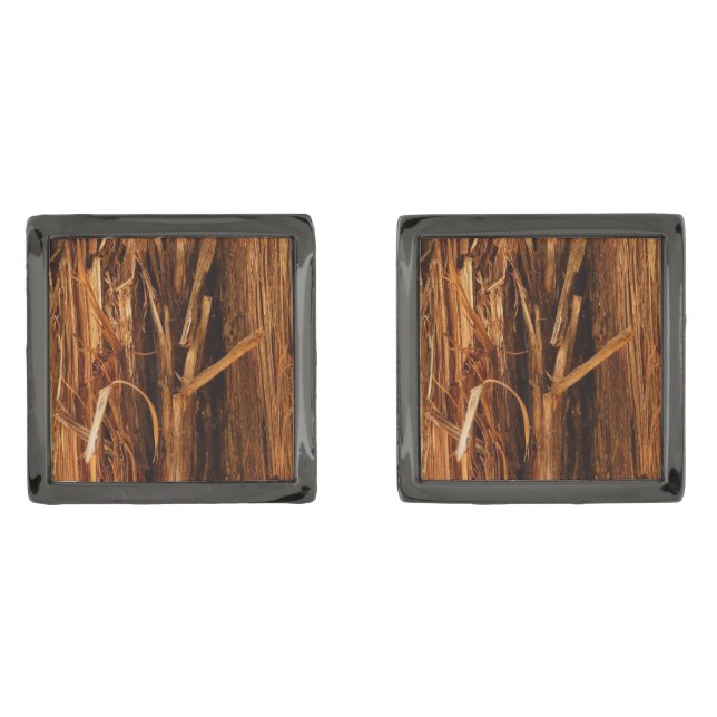 Cedar Textured Wooden Bark Look Cufflinks (Front)