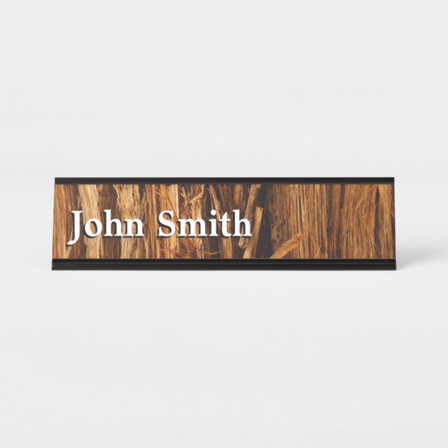 Cedar Textured Wooden Bark Look Desk Name Plate (Front)