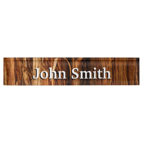 Cedar Textured Wooden Bark Look Desk Name Plate