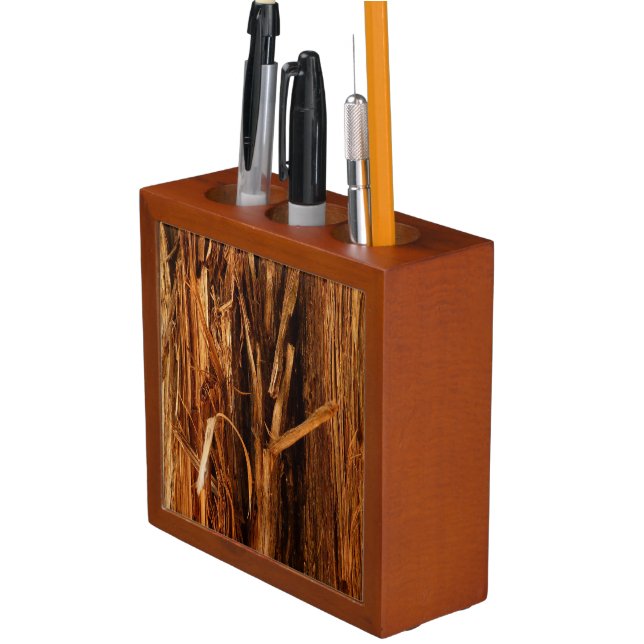 Cedar Textured Wooden Bark Look Desk Organizer (In Situ)