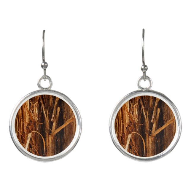 Cedar Textured Wooden Bark Look Earrings (Front)