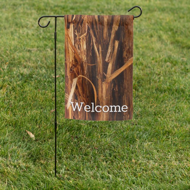 Cedar Textured Wooden Bark Look Garden Flag (In SItu)