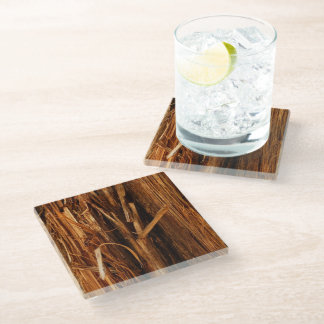 Cedar Textured Wooden Bark Look Glass Coaster