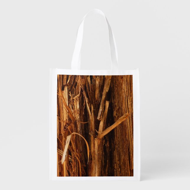 Cedar Textured Wooden Bark Look Grocery Bag (Front)