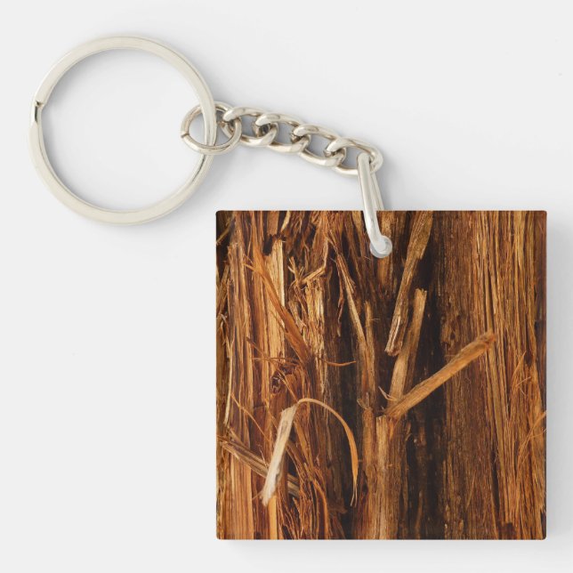 Cedar Textured Wooden Bark Look Keychain (Front)