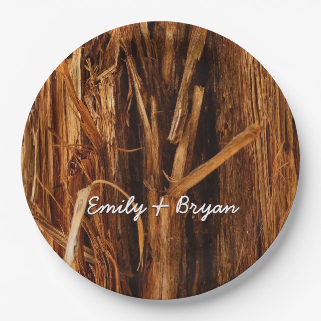 Cedar Textured Wooden Bark Look Paper Plates (Front)