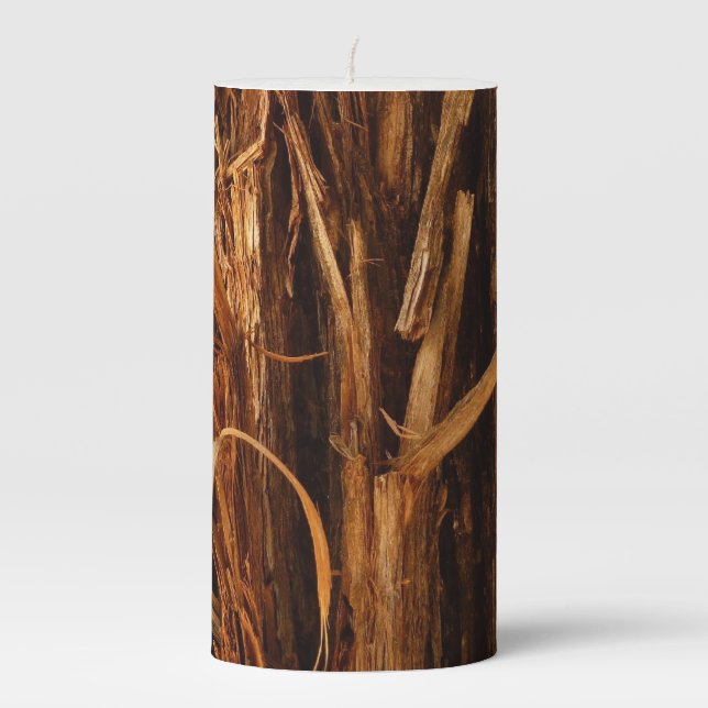 Cedar Textured Wooden Bark Look Pillar Candle (Front)