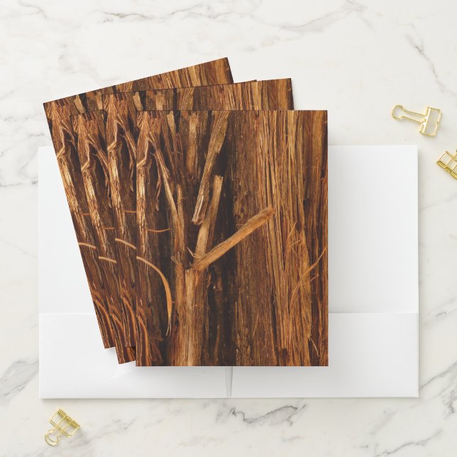 Cedar Textured Wooden Bark Look Pocket Folder (In Situ)