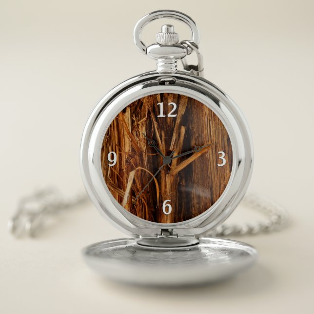 Cedar Textured Wooden Bark Look Pocket Watch (Inside)
