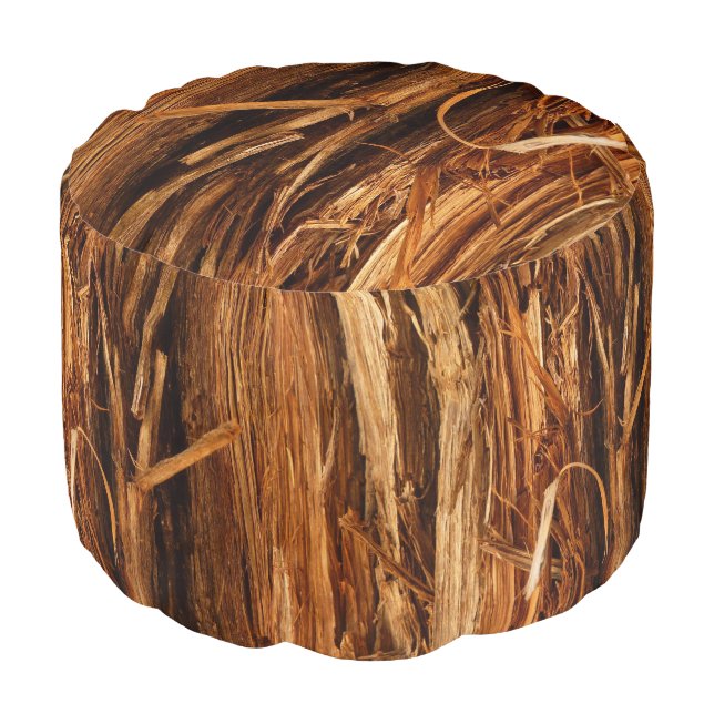 Cedar Textured Wooden Bark Look Pouf (Angled Front)