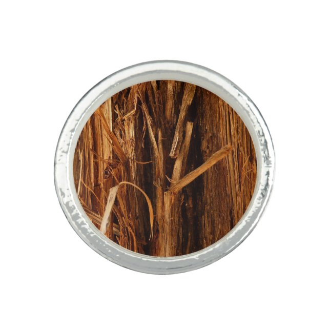 Cedar Textured Wooden Bark Look Ring (Front)