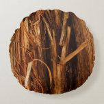 Cedar Textured Wooden Bark Look Round Pillow