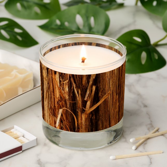 Cedar Textured Wooden Bark Look Scented Candle (Lit)