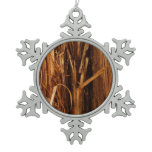 Cedar Textured Wooden Bark Look Snowflake Pewter Christmas Ornament