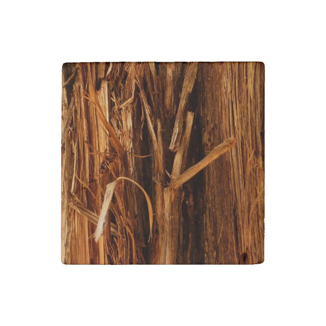 Cedar Textured Wooden Bark Look Stone Magnet (Front)