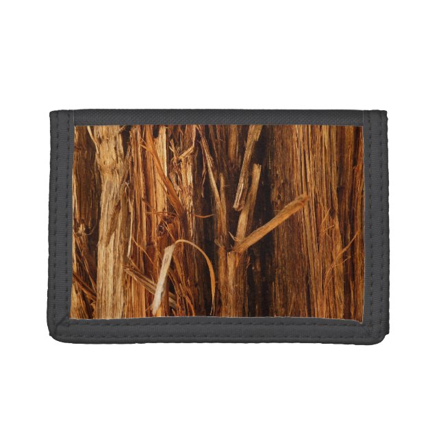 Cedar Textured Wooden Bark Look Tri-fold Wallet (Front)