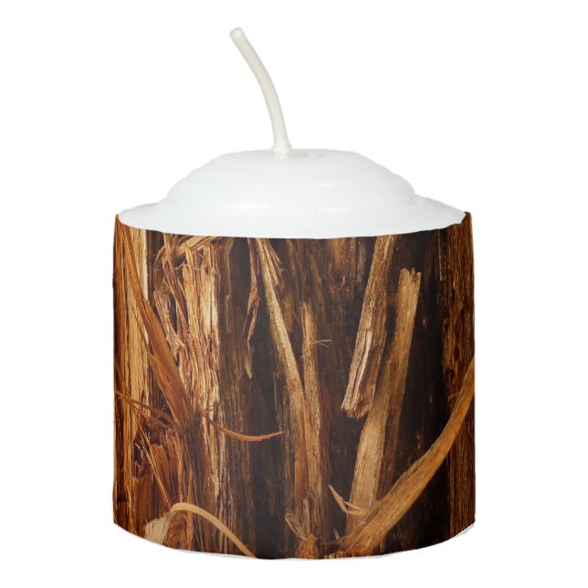 Cedar Textured Wooden Bark Look Votive Candle (Front)