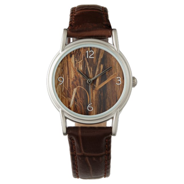 Cedar Textured Wooden Bark Look Watch (Front)