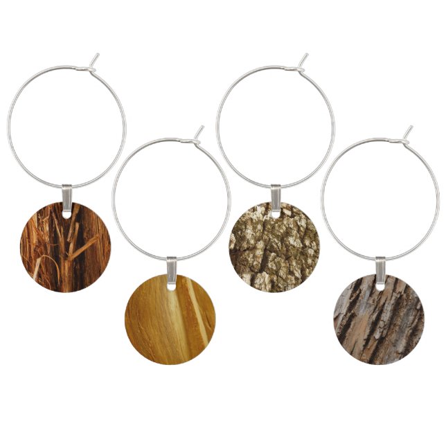 Cedar Textured Wooden Bark Look Wine Glass Charm (Staggered)