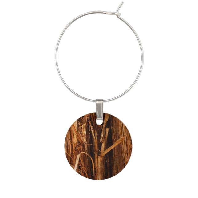 Cedar Textured Wooden Bark Look Wine Glass Charm (Front)
